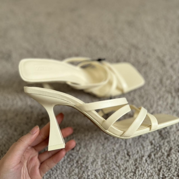 Zara Cream Square-toe Heeled Sandals - Picture 4 of 8